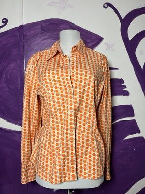 Tommy Hilfiger Women’s Orange and White Geometric Button-Down Shirt size L